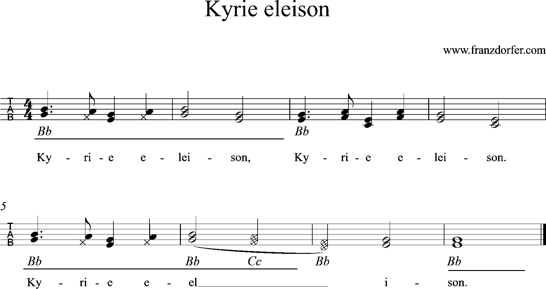 Ziachnoten - Kyrie eleison-griffschrift Griffschrift, Steirische Harmonika - Kyrie eleison